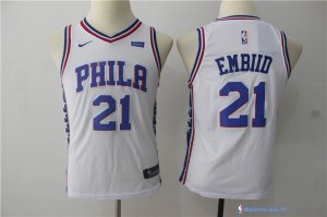 Maillot NBA Pas Cher Philadelphia Sixers Junior Joel Embiid 21 Blanc 2017/18