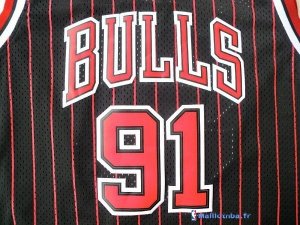 Maillot NBA Pas Cher Chicago Bulls Dennis Rodman 91 Noir Bande