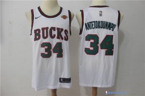 Maillot NBA Pas Cher Milwaukee Bucks Giannis Antetokounmpo 34 Retro Blanc 2017/18