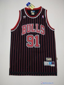 Maillot NBA Pas Cher Chicago Bulls Dennis Rodman 91 Noir Bande