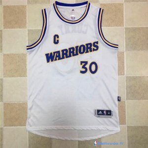 Maillot NBA Pas Cher Golden State Warriors Stephen Curry 30 Retro Blanc Bleu