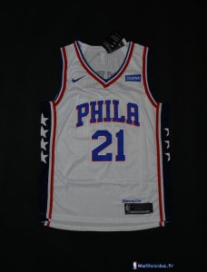 Maillot NBA Pas Cher Philadelphia Sixers Joel Embiid 21 Blanc 2017/18