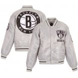 Brooklyn Nets JH Design Silver Satin Jacket